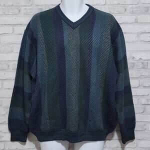 Vtg Norm Thompson Striped Mens Made in Italy Merino Wool Sweater Pullover